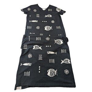 M. Mac Womens Short Sleeve Shirt Dress Maxi Cotton Rock Fish Black Size Large
